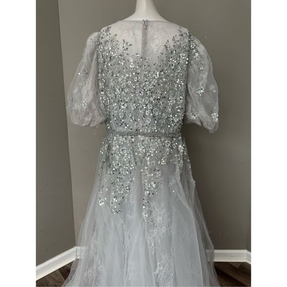 MAC DUGGAL EMBELLISHED PUFF SLEEVE A LINE GOWN - Picture 8 of 11